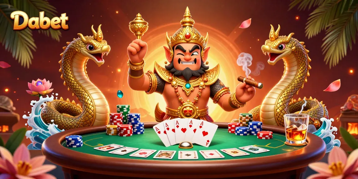 Dabet captivates players with a vibrant 3D casino scene full of poker action and mystical characters.