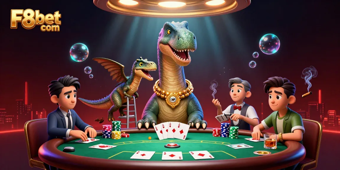 Experience dynamic 3D illustration of F8bet com with vibrant poker scene and animated characters.