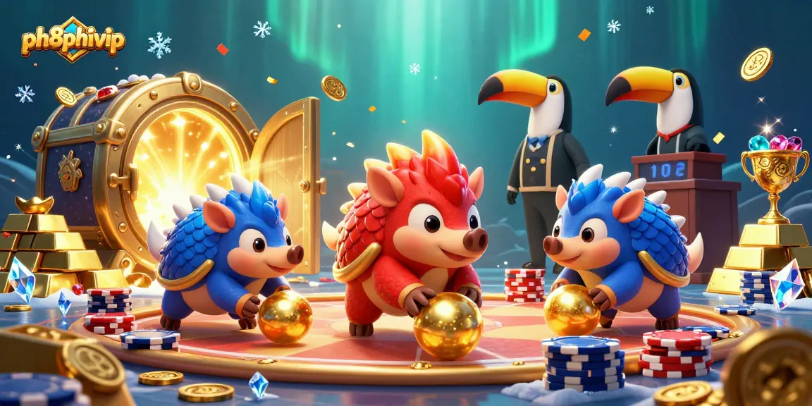 Engage in thrilling gameplay at ph8phivip with cartoon pangolins competing in a vibrant casino scene.