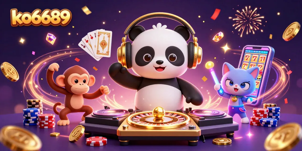 Engage with ko6689's vibrant casino scene featuring lively characters and sparking game elements.