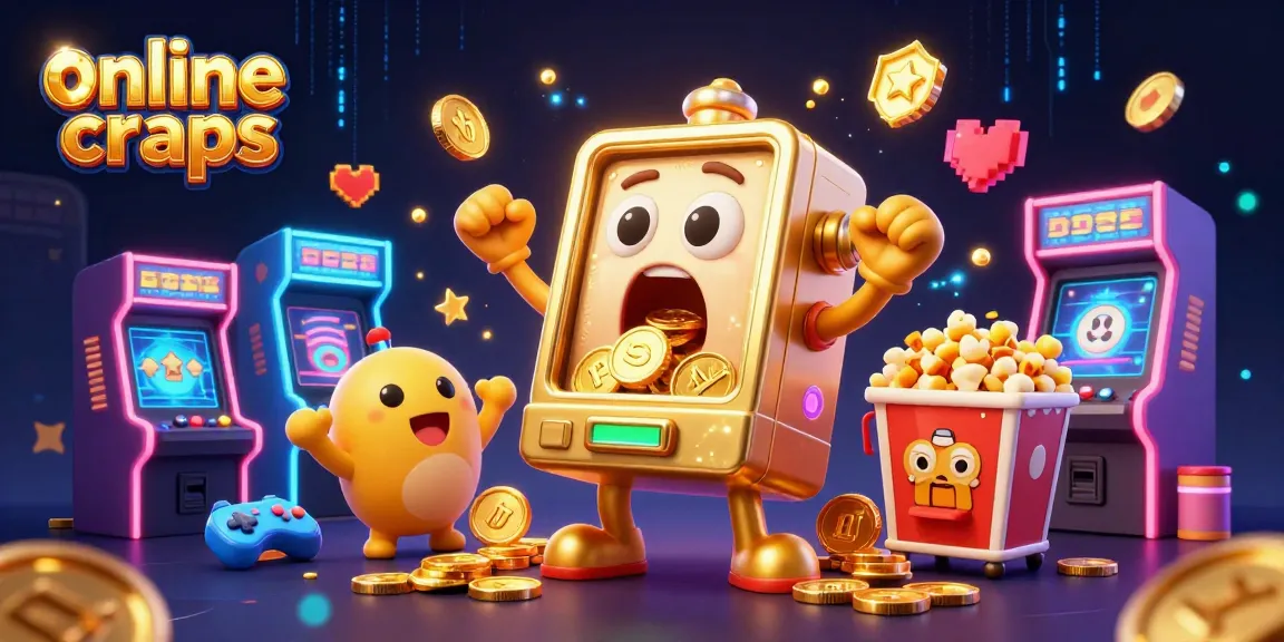 Engage in online craps with colorful slot machines celebrating wins and arcade games in a vibrant 3D scene.